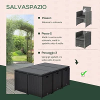 Outsunny Set 11 PZ Mobili da Giardino in Rattan da Esterno con Tavolo in Vetro Temperato e Cuscini, Set da Pranzo, Nero(m-4)