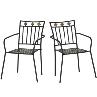 Outsunny Lot de 2 chaises de jardin en métal époxy façon fer forgé avec mosaïque - accoudoirs(m-1)