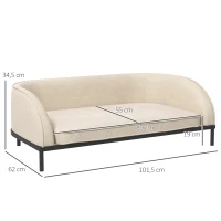 PawHut Canapé pour chien lit surélevé coussin déhoussable pieds en acier velours 101,5 x 62 x 34,5 cm blanc crème noir(m-3)