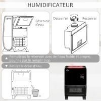 HOMCOM chauffage d'appoint 2000 W avec humidificateur 2 en 1, radiateur electrique céramique PTC,3 modes, Minuterie 8H, protection anti-basculement et anti surchauffe, noir(m-9)