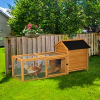 PawHut Chicken Coop with Run Hen House Wooden Poultry Cage Coops w/ Nesting Box Removable Tray Outdoor 180 x 92 x 78 cm, Yellow(m-10)