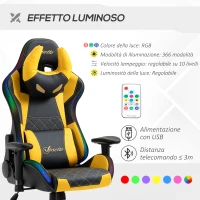 Vinsetto Sedia da Gaming Luminosa, Poltrona Gaming PC con Luci a LED, Poltrona Ufficio in Similpelle Gialla e Nera(m-4)