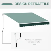 Outsunny Tenda da Sole a Bracci 2.5x2m Avvolgibile Manuale in Alluminio e Poliestere Verde(m-7)