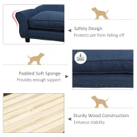 PawHut Dog Sofa for XS and S Size Dogs, Pet Chair Couch with Thick Sponge Padded Cushion, Kitten Lounge Bed with Washable Cover, Wooden Frame - Blue(m-4)