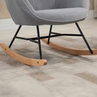 HOMCOM Fauteuil à Bascule, Rocking Chair, fauteuil allaitement confortable avec Structure en bois massif et métal pour Salon, Chambre, Balcon, Velours Gris clair(m-9)