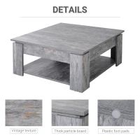 HOMCOM 2 Tier Wood Coffee Table Side Table Bottom Storage Shelf  Simple Modern Living Room Grey Wood Grain(m-5)