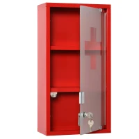 Medizinschrank Arzneischrank Erste-Hilfe-Schrank mit Schloss 3 Fächer Metall Rot 25 x 12 x 48 cm(m-1)
