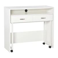 HOMCOM Tavolo Scrivania Salvaspazio per Camera e Ufficio, Scrivania con Cassetti e Ruote, Postazione di Lavoro Doppia o Singola, 100x36x88cm, Bianco(m-10)