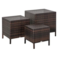 Outsunny Beistelltisch 3er Set Couchtisch Gartentisch Satztisch Balkontisch Polyrattan Braun 40x40x40/50x50x50/60x60x60 cm(m-1)