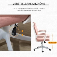 Vinsetto Bürostuhl Schreibtischstuhl Home-Office-Stuhl mit Wippenfunktion Rückenlehne höhenverstellbarer dick gepolstert ergonomisch 360°-Drehräder Polyester Nylon PP Rosa+Weiß 62x69x92-100 cm(m-4)