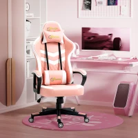 Vinsetto Gaming Chair, Computer Desk Chair with Lumbar Support, Faux Leather Racing Chair with Headrest and Swivel Wheels for Home Office, Pink(m-2)