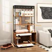 PawHut Katzentoilette mit 3-Ebenen-Regal und Kratzpfosten, geschlossenes Katzenklo, 80 x 48 x 152 cm, Braun(m-3)