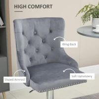HOMCOM Bar Stools Set of 2, Modern Swivel & Adjustable Velvet Barstools with Button Tufted Back, Footrest, Nailhead Trim for Home Bar, Grey(m-6)