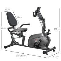HOMCOM Vélo d'appartement vélo couché semi-allongé magnétique écran LCD multifonction selle réglable 2 bandes résistance acier noir(m-3)
