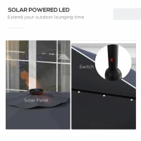 Outsunny Solar Patio Umbrella with LED and Tilt, Outdoor Market Table Umbrella Parasol with Crank, 3 x 3 (m), Dark Grey(m-4)