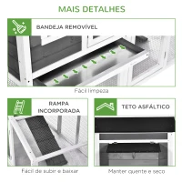 PawHut Gallinero para Exterior de 2 Niveles con Nido Zona Abierta Techo Asfáltico Bandeja Extraíble 175,4x95,5x100 cm Gris(m-7)