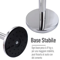 Outsunny Set 2 Colonnine Segnapercorso con Nastro Estendibile di 2 m, Paletti Delimitazione in Acciaio Inox e Nylon, Ø32x90 cm, Nero e Argento(m-7)