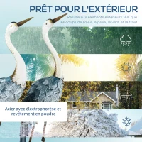 Outsunny Lot de 2 statues de jardin sculpture de la grue décoration d'oiseau extérieure acier pour terrasse balcon cour pelouse(m-5)
