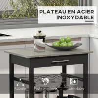 HOMCOM Chariot de Service desserte de Cuisine Table roulantes avec étagère rangement bouteille 60L x 40l x 85H cm Plateau en Acier INOX. Noir(m-6)