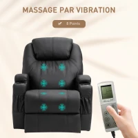 HOMCOM Fauteuil de Massage Inclinable, Chaise de Relaxation avec dossier et repose-pied électrique réglables revêtement synthétique pour Salon, Chambre, Cinéma Maison Noir(m-4)