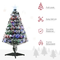 HOMCOM 3ft Artificial Prelit Christmas Tree, Snow Xmas Tree with Colourful LED Lighting Fiber Optics, Green White(m-6)