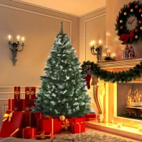 HOMCOM Albero di Natale Innevato 150cm con Bacche Decorative Bianche, Base Rimovibile Pieghevole, 378 Rami, Verde(m-2)