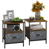 HOMCOM Set of 2 Bedside Table, Nightstand with Non-Woven Fabric Drawer, Side Table, End Table for Living room, Bedroom, Rustic Brown(m-11)