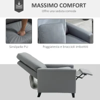 HOMCOM Poltrona Relax Imbottita e Reclinabile Manualmente, in Similpelle, 70.5x86x99cm - Grigio(m-4)