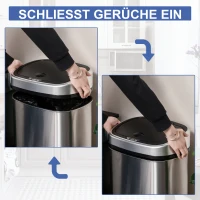 HOMCOM Mülleimer mit Sensor 58L Automatik Abfalleimer mit Bewegungssensor, Wasserdichter Abfallbehälter aus Edelstahl für Küche, Büro, Schlafzimmer Silber(m-7)
