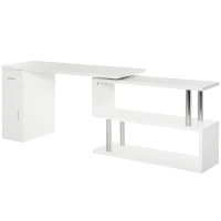 HOMCOM Bureau informatique bureau d'angle avec rangement table angulaire avec étagères, placard, tiroir blanc(m-10)