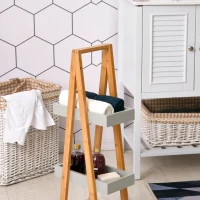 HOMCOM Etagère en Bambou de Salle de Bain étagère Debout 3 paniers dim. 30L x 18l x 81H cm Bambou MDF Gris(m-7)