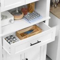 HOMCOM Alacena de Cocina con 4 Puertas 1 Cajón y Estante Abierto Mueble Auxiliar para Microondas 74x39,5x183 cm Blanco(m-8)