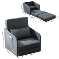 HOMCOM Sofá Cama Individual con Apoyabrazos para Salón Estudio Dormitorio Bolsillos en 2 Lados con 1 Almohada Carga 150kg 70x74×78cm Gris(m-3)