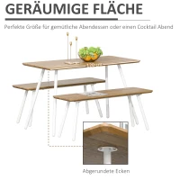 HOMCOM Essgruppe mit 2 Bänken Esstisch Skandinavischer Stil Esszimmergarnitur Sitzgruppe Tischgruppe MDF Metall Natur+Weiß120x50x75cm (Tisch) 110x35x45cm (Bank)(m-4)