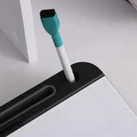 HOMCOM Support tablette organisateur de bureau 2 en 1 - panneau en verre rabattable - 4 compartiments de rangement + porte marqueur - noir blanc(m-7)