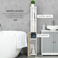 kleankin Colonna Bagno con 2 Ripiani e 2 Armadietti, Mobile Alto Salvaspazio 15.2x29.8x118 cm, Bianco e color Legno(m-4)