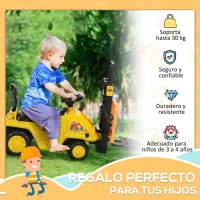 HOMCOM Carretilla Elevadora de Juguete sin Pedales para Niños de +3 Años con Brazo Móvil Bocina 86x27,5x47,5 cm Amarillo(m-7)