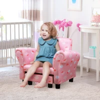 HOMCOM Toddler Chair Children's Armchairs Wood Frame w/ Footrest Anti-Slip Legs High Back Arms for Bedroom Playroom Cute Cloud Star Pink(m-10)