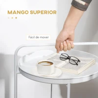 HOMCOM Mesa Auxiliar Moderna con Estante de Ratán Plástico Bandeja Extraíble y Asa Portátil 43,5x42,5x60 cm Blanco(m-7)