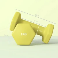 SPORTNOW 2 x 1kg Hexagonal Dumbbells Weights Set with Non-Slip Grip for Home Gym Workout, Yellow(m-3)
