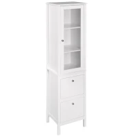 kleankin Armario Alto para Baño Mueble Columna de Baño con Puerta de Cristal Estantes Ajustables y 2 Cajones 43x35x160 cm Blanco(m-10)