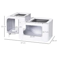 PawHut Terrario per Tartarughe d'Acqua con Vasca per Tartarughe, Ciotole e Finestre, 47x28x25cm - Bianco(m-3)