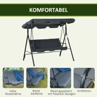 Outsunny Hollywoodschaukel, Gartenschaukel, bis 3 Personen, bis 200 kg, wetterbeständig, Grau+Schwarz(m-6)