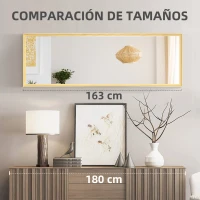 HOMCOM Espejo de Cuerpo Entero Moderno 163x53,5 cm Espejo de Pared Grande de Madera Decorativo para Salón Dormitorio Natural(m-7)