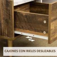 HOMCOM Mesa de Centro para Salón con Cajón y Estante Abierto Mesa de Café Industrial con Encimera de Mármol y Patas Elevadas de Madera 80x45x40,5 cm Marrón Rústico y Blanco(m-5)