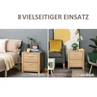 HOMCOM Nachttisch mit 2 Schubladen Nachtschrank mit Kippschutz moderner Nachtkommode Natur 48 x 39 x 52 cm(m-4)