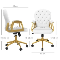 Vinsetto Height Adjustable Home Office Chair, Button Tufted Computer Chair with Padded Armrests and Tilt Function, Cream White(m-3)
