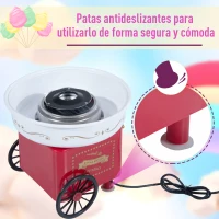 HOMCOM Máquina de Algodón de Estilo Retro con Medidor y 10 Palos de Bambú Acero Inoxidable y Aluminio 30x30x28 cm Rojo(m-6)