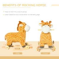 HOMCOM 2 In 1 Kids Todder Rocking Horse Plush Ride On Giraffe Rocker with Wheels Wooden Base Animal Sounds for 3-6 Years(m-7)