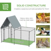 PawHut Walk In Chicken Run, Large Poultry Coop Cage Hen House Rabbit Hutch for 4-6 Chickens Outdoor Galvanized Metal Enclosure w/ Water-Resist Cover 200 x 105 x 172cm(m-6)